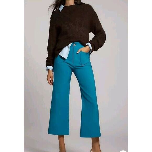 Maeve Pants - AnthropologieThe Colette Cropped Wide-Leg Pants by Maeve Sz 23 Ocean Blue
